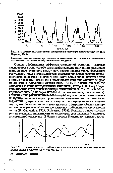 Изменения численности лабораторной популяции падальных мух (из Н.П.