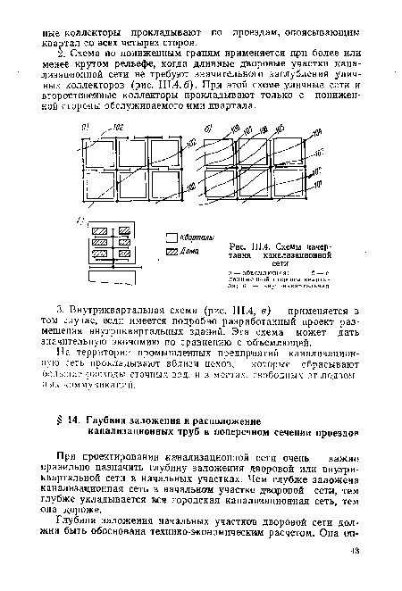 При проектировании канализационной сети очень важно правильно назначить глубину заложения дворовой или внутриквартальной сети в начальных участках. Чем глубже заложена канализационная сеть в начальном участке дворовой сети, тем глубже укладывается вся городская канализационная сеть, тем она дороже.