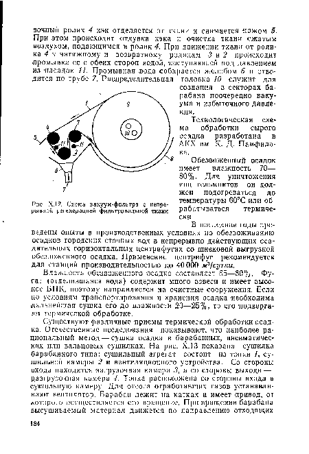 Х.12. Схема вакуум-фильтра с непрерывной регенерацией фильтровальной ткани