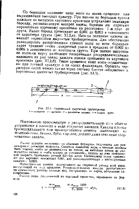 Х1.3. Переносный дырчатый трубопровод / — отверстие со щитком; 2 — резиновое кольцо; 3— вторая труба