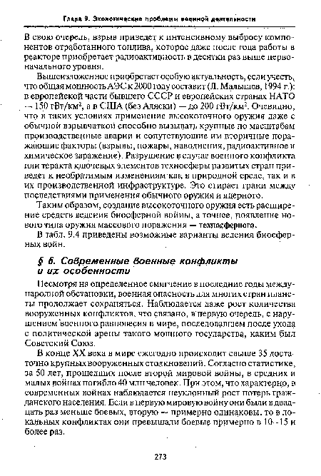 В конце XX века в мире ежегодно происходит свыше 35 достаточно крупных вооруженных столкновений. Согласно статистике, за 50 лет, прошедших после второй мировой войны, в средних и малых войнах погибло 40 млн человек. При этом, что характерно, в современных войнах наблюдается неуклонный рост потерь гражданского населения. Если в первую мировую войну они были в двадцать раз меньше боевых, вторую — примерно одинаковы, то в локальных конфликтах они превышали боевые примерно в 10—15 и более раз.