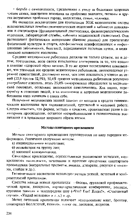 Метод печатной пропаганды включает использование книг, брошюр, санитарных бюллетеней, памяток, плакатов, листовок, лозунгов.