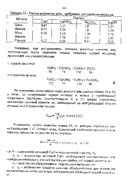 Расход реагентов, кг/кг, требуемых для удаления металлов