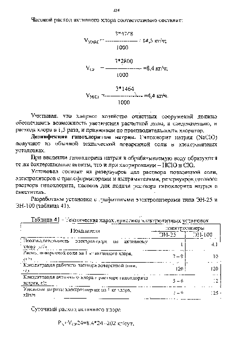 Техническая характеристика электролизных установок