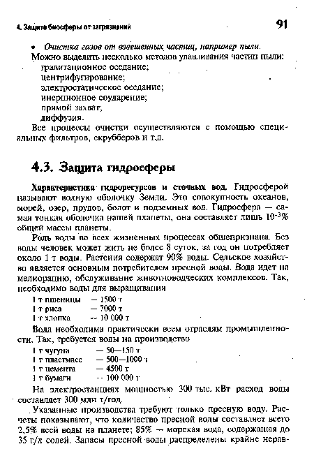 На электростанциях мощностью 300 тыс. кВт расход воды составляет 300 млн т/год.