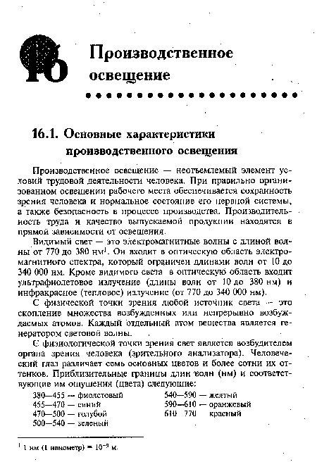 Производственное освещение — неотъемлемый элемент условий трудовой деятельности человека. При правильно организованном освещении рабочего места обеспечивается сохранность зрения человека и нормальное состояние его нервной системы, а также безопасность в процессе производства. Производительность труда и качество выпускаемой продукции находятся в прямой зависимости от освещения.