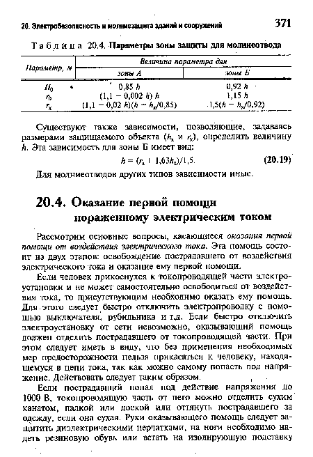 Параметры зоны защиты для молниеотвода