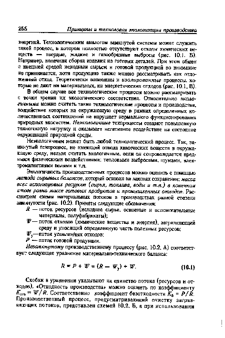 Неэкологичным может быть любой технологический процесс. Так, замкнутый техпроцесс, не имеющий отвода химических веществ в окружающую среду, нельзя считать экологичным, если он сопровождается вредными физическими воздействиями: тепловыми выбросами, шумами, электромагнитными полями и т.п.