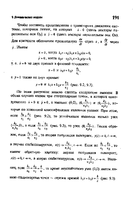 Чтобы составить представление о траекториях движения системы, построим линии, на которых х = 0 (здесь векторы параллельны оси Оу) и 1 = 0 (здесь векторы параллельны оси Ох).