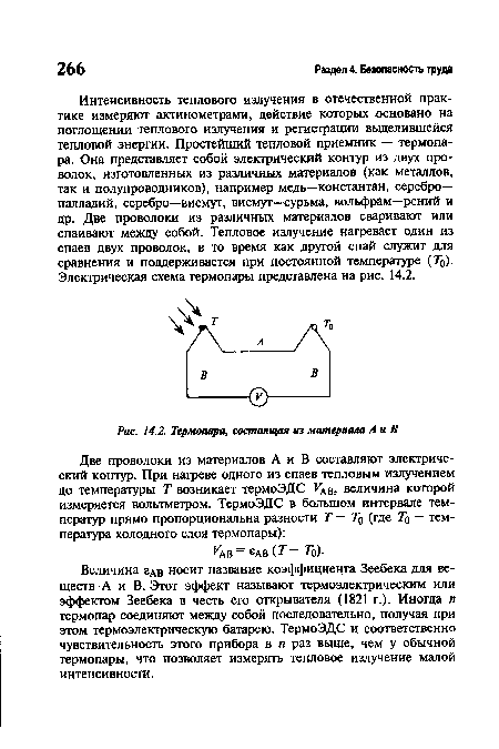 Термопара, состоящая из материала А и В