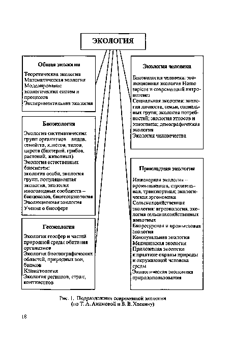 Подразделения современной экологии (по Т. А. Акимовой и В. В. Хаскину)