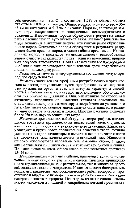 Растения, животные и микроорганизмы составляют живую природную среду человека.