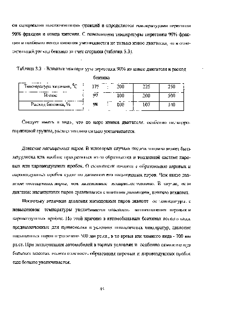 Влияние температуры перегонки 90% на износ двигателя и расход