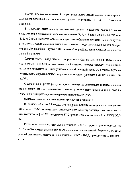 С целью расширения ресурсов для производства дизельного топлива в нашей стране начат выпуск дизельного топлива утяжеленного фракционного состава (УФС) и топлива расширенного фракционного состава (РФС).