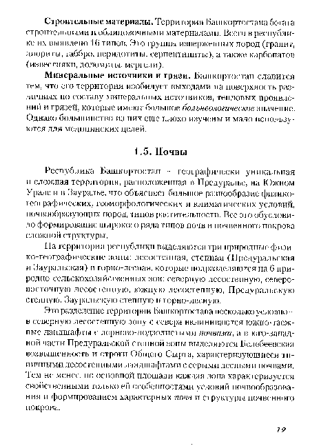 Республика Башкортостан - географически уникальная и сложная территория, расположенная в Предуралье, на Южном Урале и в Зауралье, что объясняет большое разнообразие физико-географических, геоморфологических и климатических условий, почвообразующих пород, типов растительности. Все это обусловило формирование широкого ряда типов почв и почвенного покрова сложной структуры.