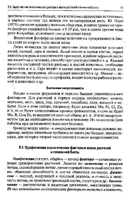 Недостаток фосфора по своему влиянию на продуктивность биоты стоит на втором месте после воды.