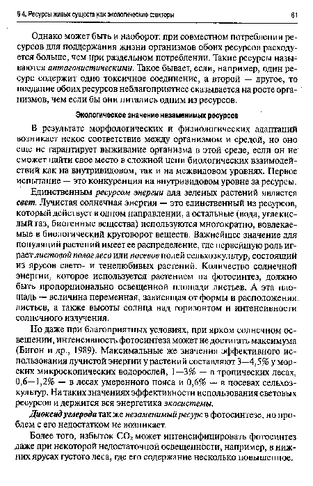 Однако может быть и наоборот: при совместном потреблении ресурсов для поддержания жизни организмов обоих ресурсов расходуется больше, чем при раздельном потреблении. Такие ресурсы называются антагонистическими. Такое бывает, если, например, один ресурс содержит одно токсичное соединение, а второй — другое, то поедание обоих ресурсов неблагоприятнее сказывается на росте организмов, чем если бы они питались одним из ресурсов.