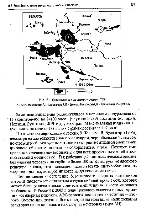 Основные очаги загрязнения цезием 137Сэ