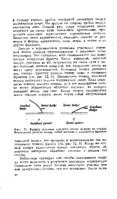 Фронты отделяют холодные массы воздуха от теплых. Поверхность раздела между этими массами п называется фронтом.