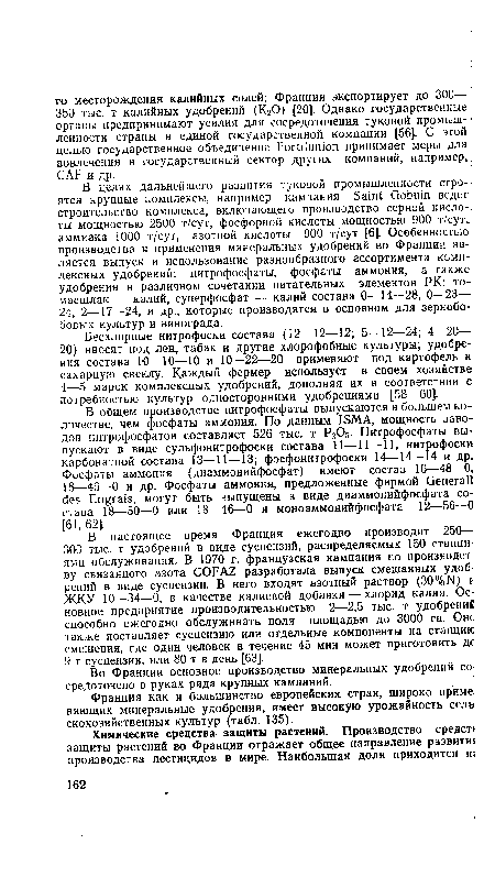 Франция как и большинство европейских стран, широко приме няющих минеральные удобрения, имеет высокую урожайность сели скохозяйственных культур (табл. 135).