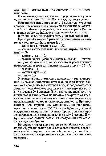 Племенным курам скармливают пророщенное зерно — источник витамина Е — цо 40 г на одНу курицу в день.