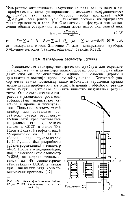 Схема фильтрового озоно-метра М-124 (пояснения см. в тексте) [18].