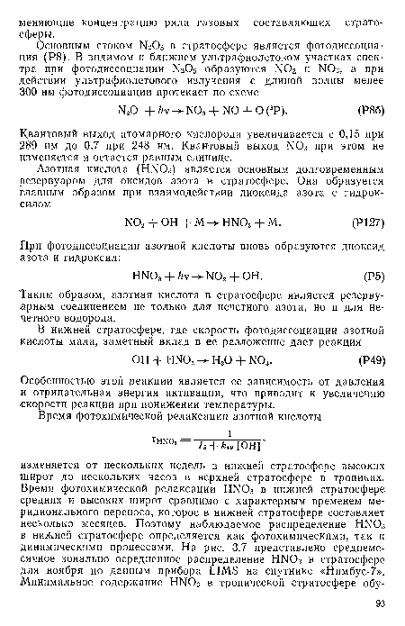 Квантовый выход атомарного кислорода увеличивается с 0,15 при 289 нм до 0,7 при 248 нм. Квантовый выход NO3 при этом не изменяется и остается равным единице.