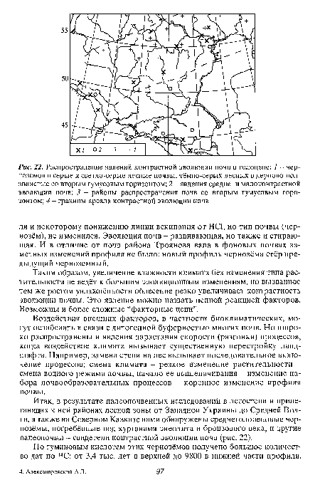 Распространение явлений контрастной эволюции почв в голоцене