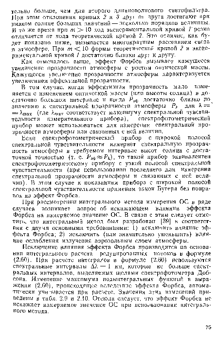 Как отмечалось выше, эффект Форбса вызывает кажущееся увеличение прозрачности атмосферы с ростом оптической массы. Кажущееся увеличение прозрачности атмосферы характеризуется увеличением эффективной прозрачности.