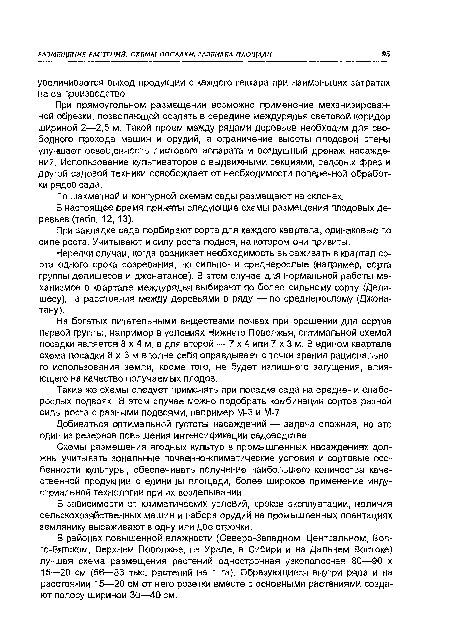 Такие же схемы следует применять при посадке сада на средне- и слаборослых подвоях. В этом случае можно подобрать комбинации сортов разной силы роста с разными подвоями, например М-3 и М-7.