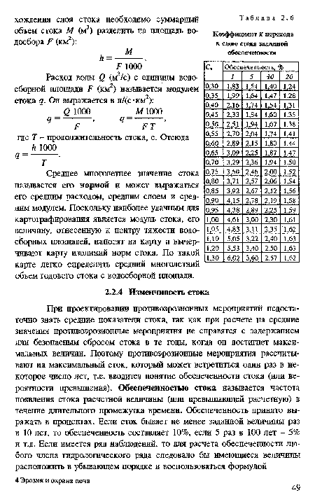 Среднее многолетнее значение стока назьшается его нормой и может выражаться его средним расходом, средним слоем и средним модулем. Поскольку наиболее удачным для картографирования является модуль стока, его величину, отнесенную к центру тяжести водосборных площадей, наносят на карту и вычерчивают карту изолиний норм стока. По такой карте легко определить средний многолетний объем годового стока с водосборной площади.