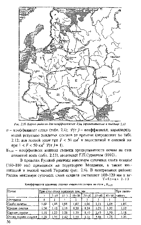 К-!).ст - коэффициент влияния степени эродированное™ почвы на стог дождевой воды (табл. 2.13), введенный Г.П.Сурмачем (1992).