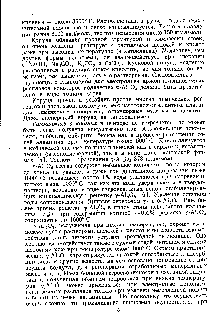 Корунд прочен и устойчив против многих химических реагентов и расплавов, поэтому из него изготовляют защитные плитки для химических аппаратов, огнеупорные изделия и цементы. Даже дисперсный корунд не гигроскопичен.