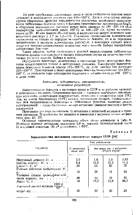 Основные характеристики автоклавов обоих типов приведены в табл. 8. Наиболее мощные автоклавы диаметром 3,0 м, высотой цилиндрической части 21 м с общей емкостью 150 м8 установлены в ФРГ.