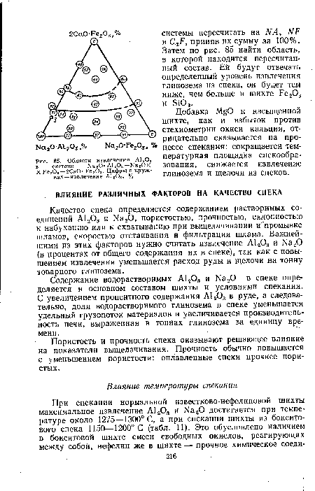 Пористость и прочность спека оказывают решающее влияние на показатели выщелачивания. Прочность обычно повышается с уменьшением пористости: оплавленные спеки прочнее пористых.