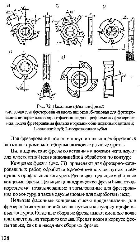 Для фрезерования шипов и проушин на концах брусковых заготовок применяют сборные дисковые пазовые фрезы.