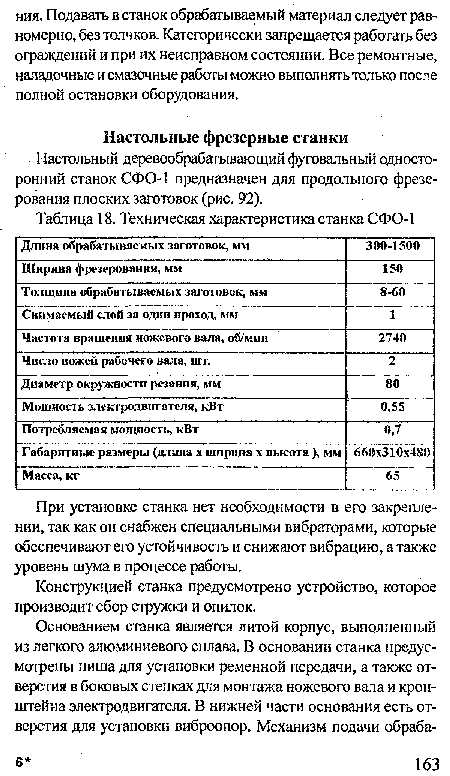 Настольный деревообрабатывающий фуговальный односторонний станок СФО-1 предназначен для продольного фрезерования плоских заготовок (рис. 92).