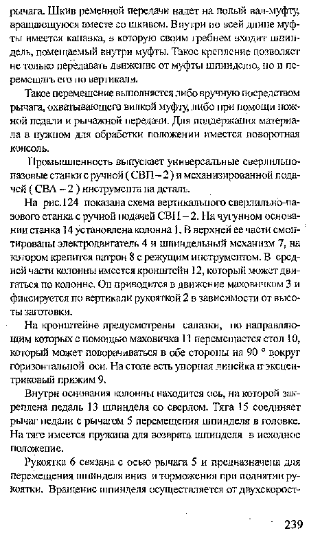 Такое перемещение выполняется либо вручную посредством рычага, охватывающего вилкой муфту, либо при помощи ножной педали и рычажной передачи. Для поддержания материала в нужном для обработки положении имеется поворотная консоль.