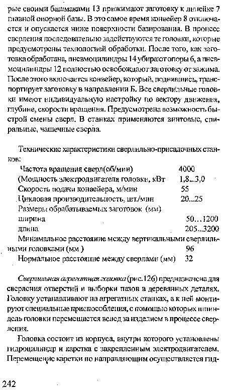 Сверлильная агрегатная головка (рис. 126) предназначена для сверления отверстий и выборки пазов в деревянных деталях. Головку устанавливают на агрегатных станках, а к ней монтируют специальные приспособления, с помощью которых шпиндель головки перемещается вслед за изделием в процессе сверления.