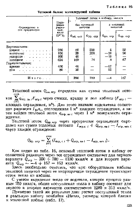 Здесь необходимо отметить, что при оборудовании кабины тепловой защитой через ее непрозрачные ограждения происходит отток тепла из кабины.