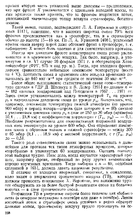 В отличие от холодных вторжений, синоптики, к сожалению, мало знают о вторжениях тропического воздуха (ТВ), которые должны приносить пониженное X. Вероятно, это понижение труднее обнаружить из-за более быстрой релаксации озона на больших высотах — в слое тропического озона.