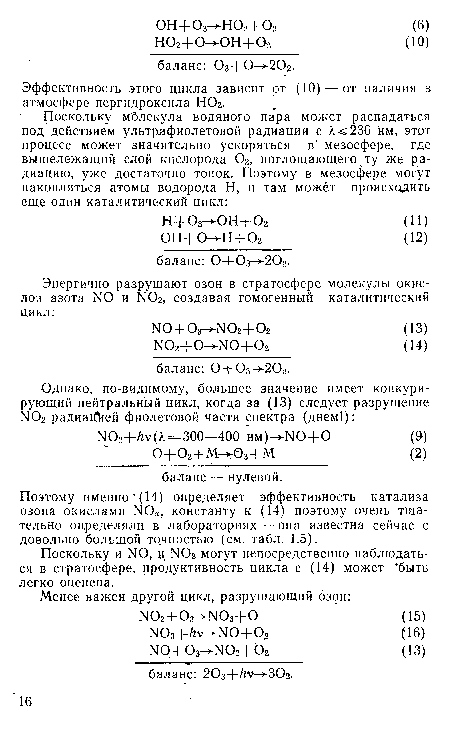 Поскольку и N0, и 1М02 могут непосредственно наблюдаться в стратосфере, продуктивность цикла с (14) может быть легко оценена.