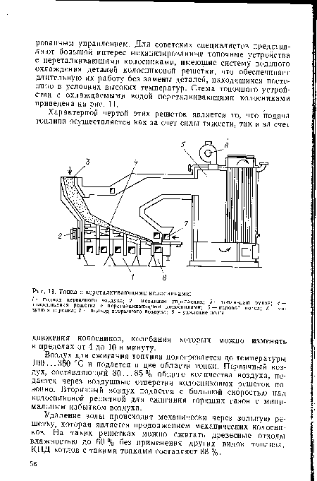 Топка с переталкивающими колосниками