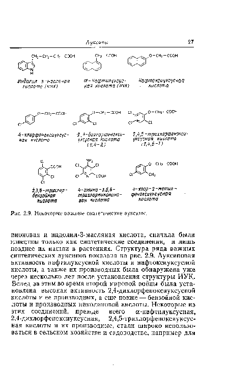 Некоторые важные синтетические ауксины.