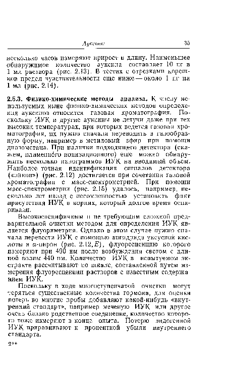 Поскольку в ходе многоступенчатой очистки могут теряться существенные количества гормона, для оценки потерь во многие пробы добавляют какой-нибудь «внутренний стандарт», например меченую ИУК или другое очень близко родственное соединение, количество которого тоже измеряют в конце опыта. Потерю эндогенной ИУК приравнивают к процентной убыли внутреннего стандарта.