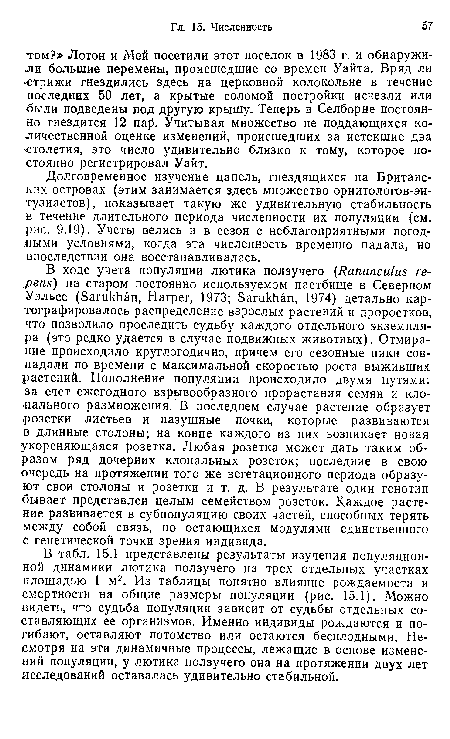 Долговременное изучение цапель, гнездящихся на Британских островах (этим занимается здесь множество орнитологов-эн-тузиастов), показывает такую же удивительную стабильность в течение длительного периода численности их популяции (см. рис. 9.19). Учеты велись и в сезон с неблагоприятными погодными условиями, когда эта численность временно падала, но впоследствии она восстанавливалась.