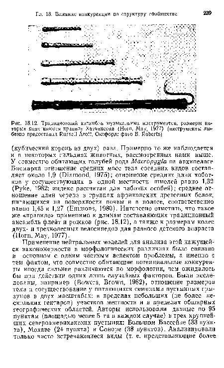 Традиционный ансамбль музыкальных инструментов, размеры которых подчиняются правилу Хатчинсона (Horn, May, 1977) (инструменты любезно предоставил Russell Acott, Оксфорд; фото В. Roberts)