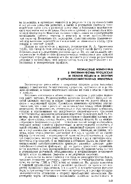 Закономерное уменьшение с возрастом скорости роста животных связано с изменением биохимических процессов, протекающих в растущем организме, а также химического состава их тела и обмена веществ и энергии.