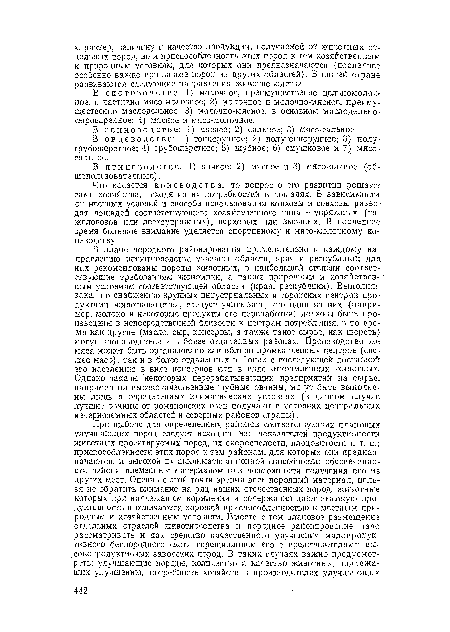 В овцеводстве: 1) тонкорунное; 2) полутонкорунное; 3) полу-грубошерстное; 4) грубошерстное; 5) шубное; 6) смушковое и 7) мясосальное.