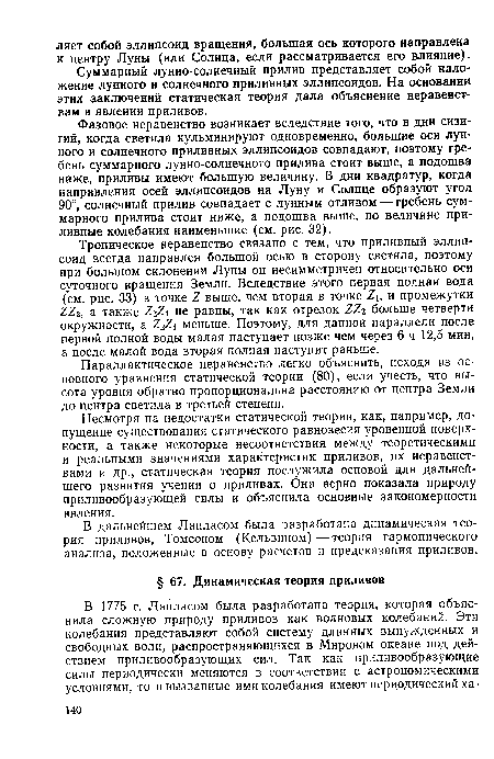 В дальнейшем Лапласом была разработана динамическая теория приливов, Томсоном (Кельвином) — теория гармонического анализа, положенные в основу расчетов и предсказания приливов.